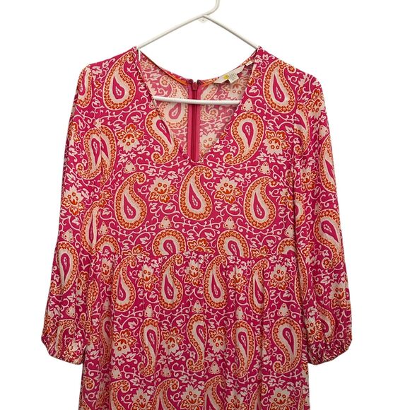 Boden Pink, Orange and White Paisley V-Neck Viscose Boho Maxi Dress Size 2P - Picture 8 of 8